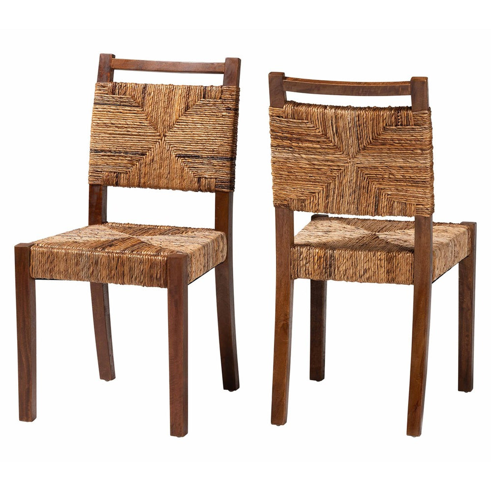 Baxton Studio bali Cordoba Bohemian Natural Seagrass & Mahogany Wood 2-Piece Dining Chair Set for Relaxed Elegance Cordoba-Seagrass-DC