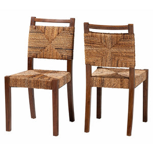 Baxton Studio bali Cordoba Bohemian Natural Seagrass & Mahogany Wood 2-Piece Dining Chair Set for Relaxed Elegance Cordoba-Seagrass-DC