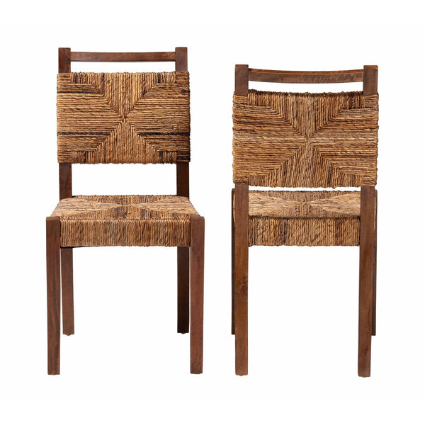 Baxton Studio bali Cordoba Bohemian Natural Seagrass & Mahogany Wood 2-Piece Dining Chair Set for Relaxed Elegance Cordoba-Seagrass-DC