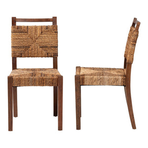 Baxton Studio bali Cordoba Bohemian Natural Seagrass & Mahogany Wood 2-Piece Dining Chair Set for Relaxed Elegance Cordoba-Seagrass-DC