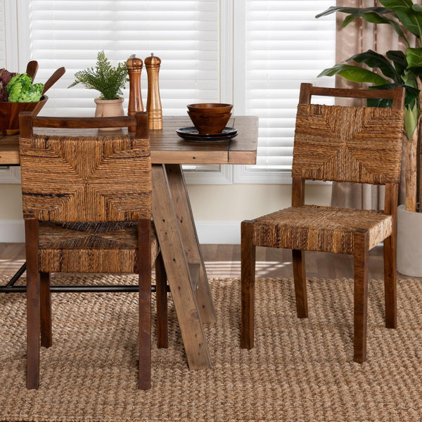 Baxton Studio bali Cordoba Bohemian Natural Seagrass & Mahogany Wood 2-Piece Dining Chair Set for Relaxed Elegance Cordoba-Seagrass-DC