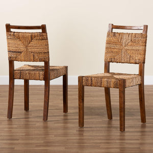 Baxton Studio bali Cordoba Bohemian Natural Seagrass & Mahogany Wood 2-Piece Dining Chair Set for Relaxed Elegance Cordoba-Seagrass-DC