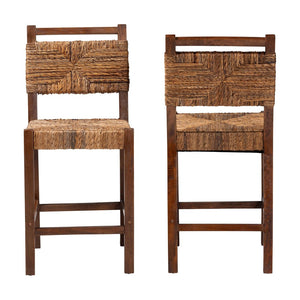 Baxton Studio bali Cordoba Bohemian Seagrass & Mahogany Wood 2-Piece Counter Stool Set for Chic Dining Spaces Luanda-Seagrass-CS