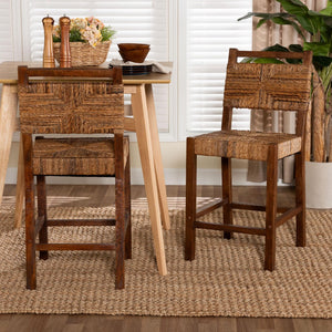 Baxton Studio bali Cordoba Bohemian Seagrass & Mahogany Wood 2-Piece Counter Stool Set for Chic Dining Spaces Luanda-Seagrass-CS