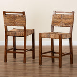 bali & pari Cordoba Bohemian Natural Seagrass and Mahogany Wood 2-Piece Counter Stool Set