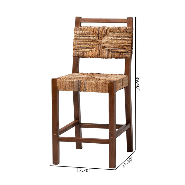 Baxton Studio bali Cordoba Bohemian Seagrass & Mahogany Wood 2-Piece Counter Stool Set for Chic Dining Spaces Luanda-Seagrass-CS