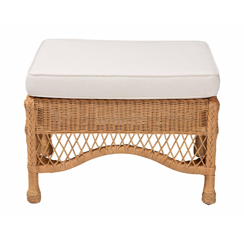 Baxton Studio bali Brooklyn Bohemian Honey Braided Rattan Ottoman Stool - Handcrafted, Versatile Footrest & Seat Broklyn-Light Honey Rattan-Stool