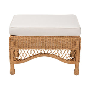 Baxton Studio bali Brooklyn Bohemian Honey Braided Rattan Ottoman Stool - Handcrafted, Versatile Footrest & Seat Broklyn-Light Honey Rattan-Stool