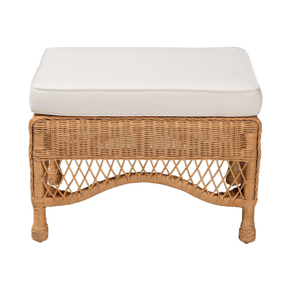 Baxton Studio bali Brooklyn Bohemian Honey Braided Rattan Ottoman Stool - Handcrafted, Versatile Footrest & Seat Broklyn-Light Honey Rattan-Stool