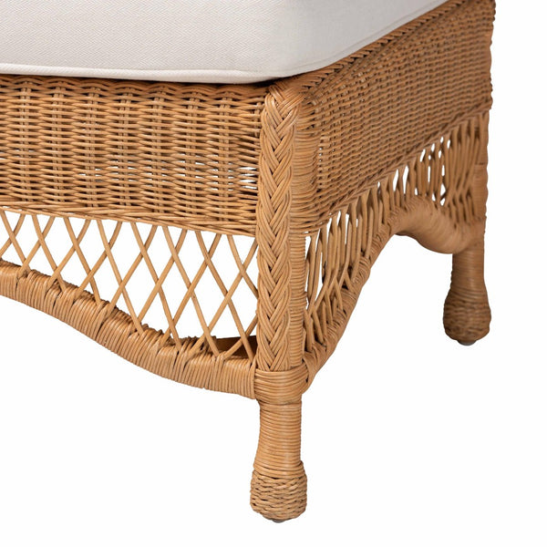 Baxton Studio bali Brooklyn Bohemian Honey Braided Rattan Ottoman Stool - Handcrafted, Versatile Footrest & Seat Broklyn-Light Honey Rattan-Stool