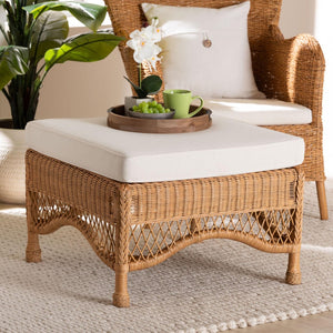 Baxton Studio bali Brooklyn Bohemian Honey Braided Rattan Ottoman Stool - Handcrafted, Versatile Footrest & Seat Broklyn-Light Honey Rattan-Stool