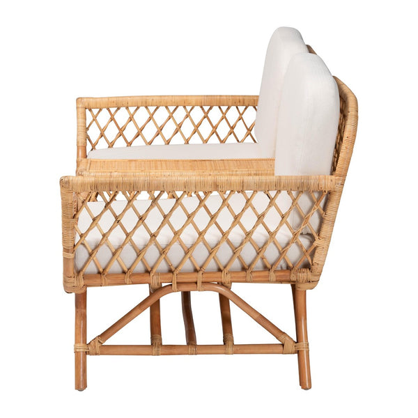 Baxton Studio bali Bali Handcrafted Bohemian Light Honey Rattan Tete-a-Tete Sofa with Center Table & Cushions Pakis-Light Honey-Sofa