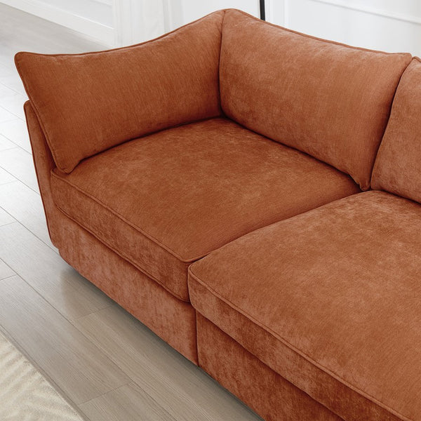 English Elm L-Shaped 4-Seater Sectional Sofa With Movable Ottoman & Storage, Soft Chenille In Chic Orange W3041S00210