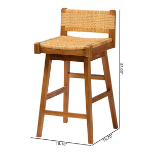Baxton Studio bali Asgart Bohemian Rattan and Mahogany Bar Stool - Handcrafted Comfort for Coastal & Eclectic Spaces Asgart-SVN089-Mahogany/Rattan-BS