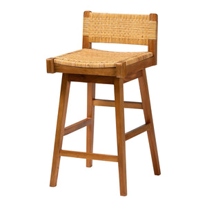 bali & pari Asgart Bohemian Natural Rattan and Mahogany Wood Bar Stool