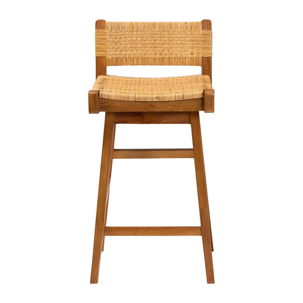 Baxton Studio bali Asgart Bohemian Rattan and Mahogany Bar Stool - Handcrafted Comfort for Coastal & Eclectic Spaces Asgart-SVN089-Mahogany/Rattan-BS