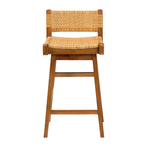 Baxton Studio bali Asgart Bohemian Rattan and Mahogany Bar Stool - Handcrafted Comfort for Coastal & Eclectic Spaces Asgart-SVN089-Mahogany/Rattan-BS