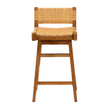 bali & pari Asgart Bohemian Natural Rattan and Mahogany Wood Bar Stool