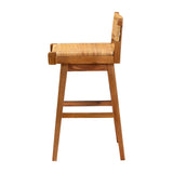 bali & pari Asgart Bohemian Natural Rattan and Mahogany Wood Bar Stool