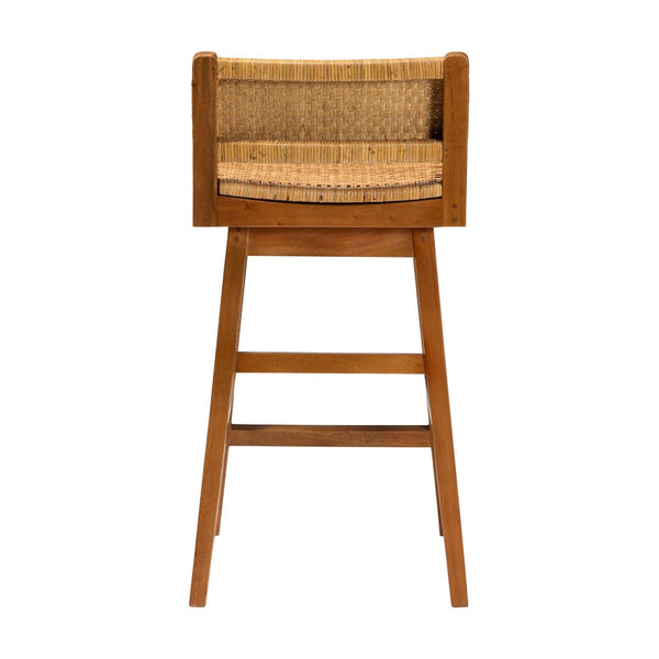 Baxton Studio bali Asgart Bohemian Rattan and Mahogany Bar Stool - Handcrafted Comfort for Coastal & Eclectic Spaces Asgart-SVN089-Mahogany/Rattan-BS