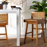 bali & pari Asgart Bohemian Natural Rattan and Mahogany Wood Bar Stool