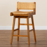 bali & pari Asgart Bohemian Natural Rattan and Mahogany Wood Bar Stool