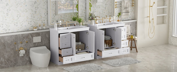 English Elm 72-inch Shaker Double Bathroom Vanity with Resin Basin and Soft Close Storage N729P000030K