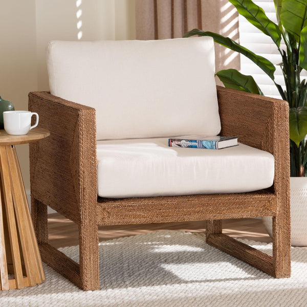 Baxton Studio bali Helina Bohemian Arm Chair - Handcrafted Seagrass & Acacia Wood for a Relaxed Island Vibe Helina-Bleached Light Brown-CC
