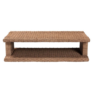Baxton Studio bali Bali Handwoven Seagrass Coffee Table with Open Shelf - Coastal Boho Style Centerpiece for Living Room Rhinos-Bleached Light Brown-CT