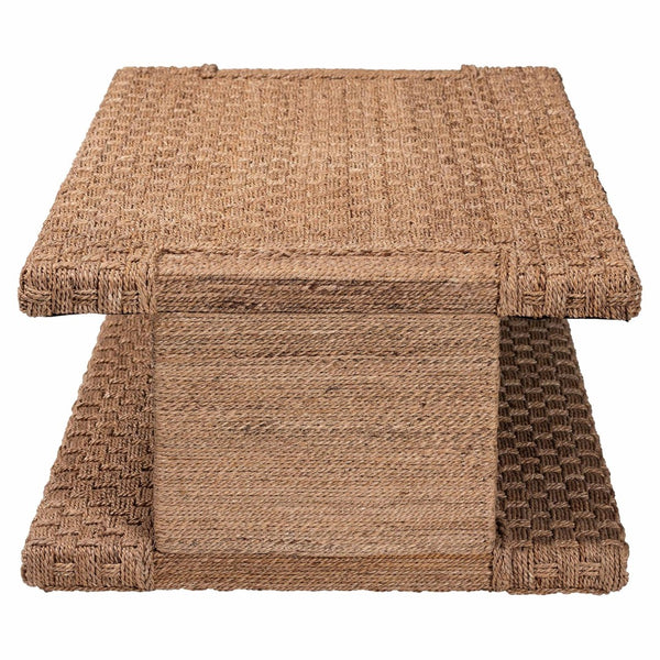Baxton Studio bali Bali Handwoven Seagrass Coffee Table with Open Shelf - Coastal Boho Style Centerpiece for Living Room Rhinos-Bleached Light Brown-CT