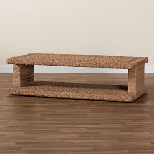 Baxton Studio bali Bali Handwoven Seagrass Coffee Table with Open Shelf - Coastal Boho Style Centerpiece for Living Room Rhinos-Bleached Light Brown-CT