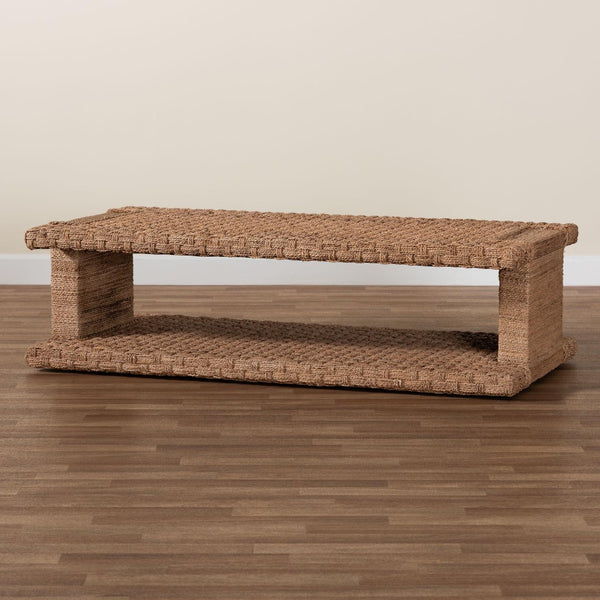 Baxton Studio bali Bali Handwoven Seagrass Coffee Table with Open Shelf - Coastal Boho Style Centerpiece for Living Room Rhinos-Bleached Light Brown-CT