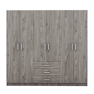 English Elm 6-doors Mdf Wardrobe with Large Drawers Streamlined Bedroom Storage Modern Design Gray N820000010E
