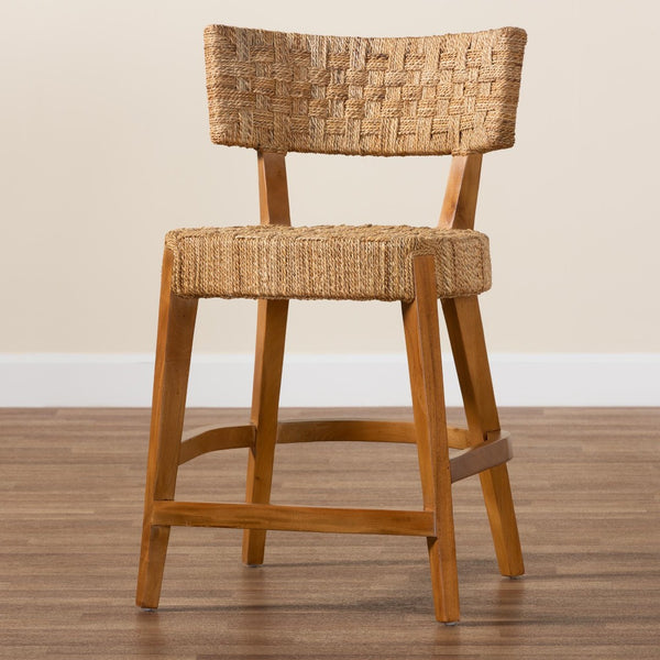 Baxton Studio bali Sabit Bohemian Seagrass & Mahogany Wood Counter Stool - Handcrafted, Comfortable & Stylish Sabit-SVN087-Mahogany/Seagrass-CS