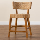 bali & pari Sabit Bohemian Seagrass and Mahogany Wood Counter Stool