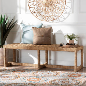 Baxton Studio bali Cipally Bohemian Seagrass & Mahogany Accent Bench - Rustic Charm for Entryways & Bedrooms Cipally-SVN088-Mahogany/Seagrass-Bench