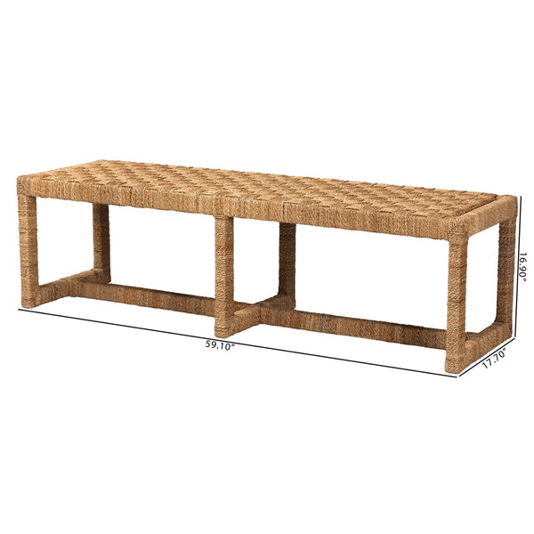 Baxton Studio bali Cipally Bohemian Seagrass & Mahogany Accent Bench - Rustic Charm for Entryways & Bedrooms Cipally-SVN088-Mahogany/Seagrass-Bench