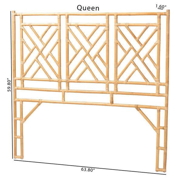 Baxton Studio bali Bohemian Natural Rattan Standalone Headboard - Handcrafted Geometric Design for Stylish Bedrooms Karavo Queen Karavo W162-Natural Rattan-HB-Queen