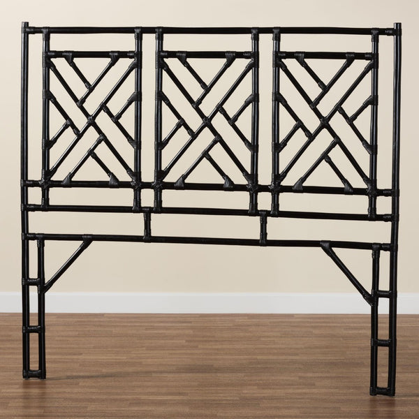 Baxton Studio bali Karavo Bohemian Natural Rattan Standalone Headboard - Handcrafted Artisanal Design for Your Bedroom King Karavo W200-Black Rattan-HB-King