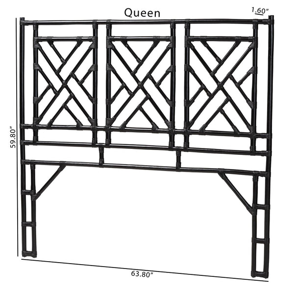 Baxton Studio bali Karavo Bohemian Natural Rattan Standalone Headboard - Handcrafted Artisanal Design for Your Bedroom King Karavo W200-Black Rattan-HB-King