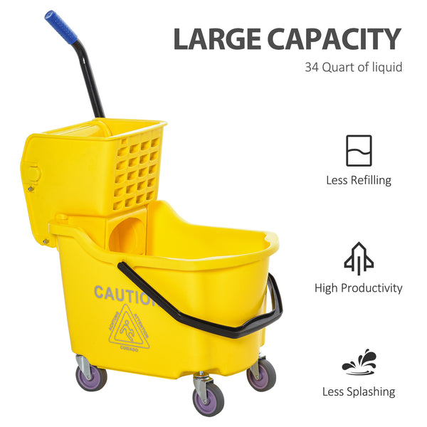 English Elm HOMCOM Professional 21Qt Mop Bucket with Down-Press Wringer, Dual-Chamber Water Separation, Casters Yellow W2225P217087