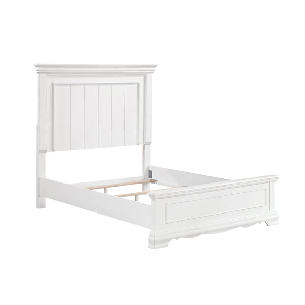 English Elm White Solid Wood Full Bed Frame with Tall Paneled Headboard Classic Cottage Style B011S02481