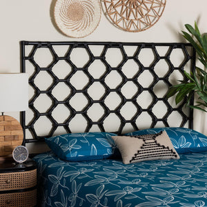 Baxton Studio bali Revonda Bohemian Black Rattan Queen Headboard - Handcrafted, Stylish, and Fully Assembled! WS30503-2B W162-Black Rattan-HB-Queen