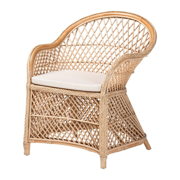 Baxton Studio bali Bali Casilda Bohemian Rattan Arm Chair - Handcrafted Tropical Design with Plush Cushion for Comfort RCN 012-Natural Rattan-AC
