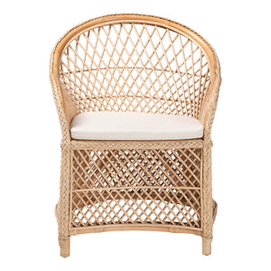Baxton Studio bali Bali Casilda Bohemian Rattan Arm Chair - Handcrafted Tropical Design with Plush Cushion for Comfort RCN 012-Natural Rattan-AC