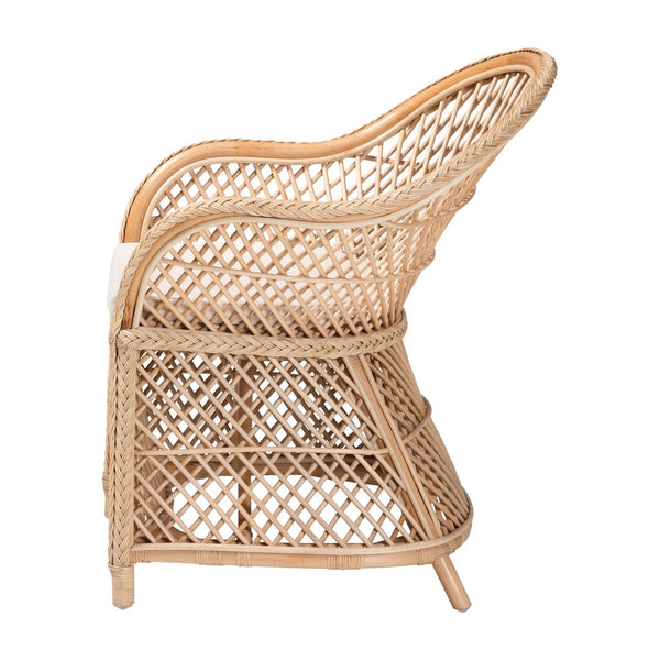 Baxton Studio bali Bali Casilda Bohemian Rattan Arm Chair - Handcrafted Tropical Design with Plush Cushion for Comfort RCN 012-Natural Rattan-AC