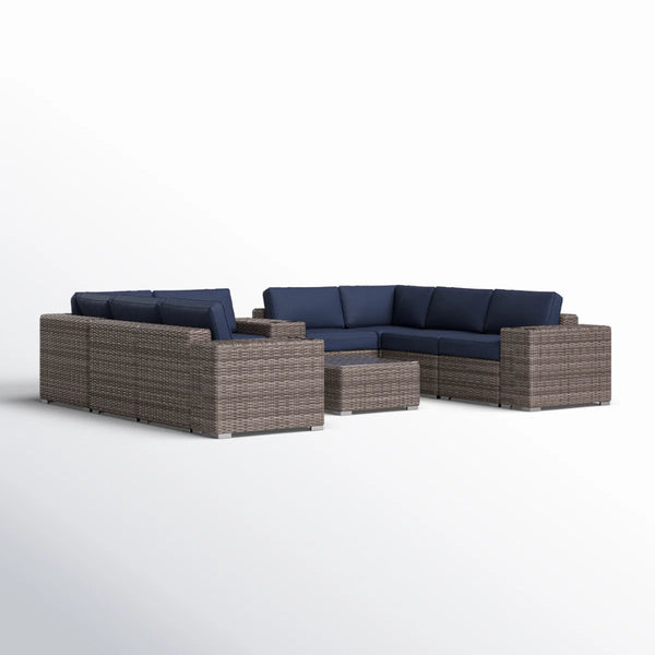 English Elm Fully Assembled Outdoor Wicker Sectional Sunbrella Cushions Aluminum Frame Seats Six B120S00277