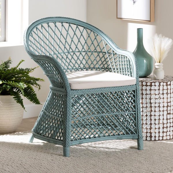 Baxton Studio bali Casilda Bohemian Light Blue Rattan Arm Chair - Handcrafted Comfort & Rustic Charm for Any Space RCN 012-Light Blue Rattan-AC
