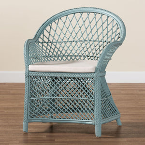 Baxton Studio bali Casilda Bohemian Light Blue Rattan Arm Chair - Handcrafted Comfort & Rustic Charm for Any Space RCN 012-Light Blue Rattan-AC