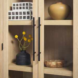 English Elm Walker Edison - Modern 5 Shelf Arched Tall Bookcase with Tempered Glass Doors, MDF Durability, Sleek Metal Handles, Showcase Pieces in Living and Office Spaces Oak 72.31 L x 19.01 W x 15 H B185S00025